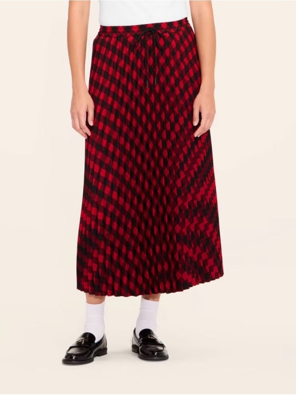Woolrich Red and Black Pleated Maxi Skirt